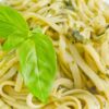 Closeup of Weight Watchers Linguine Pasta with Herbs on a white plate.