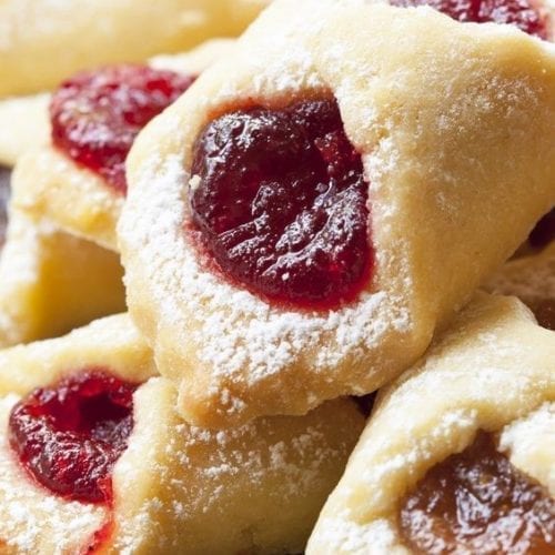 Closeup of Weight Watchers Cream Cheese Kolacky Cookies in a pile.