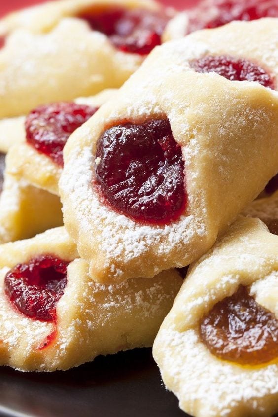 Closeup of Weight Watchers Cream Cheese Kolacky Cookies in a pile.