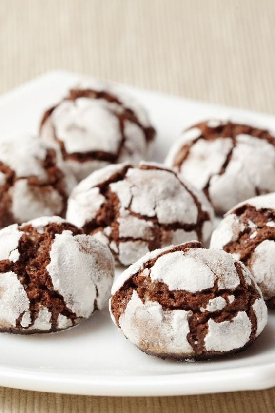 Chocolate Crinkle Cookies on a white plate