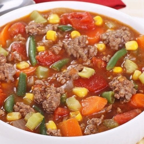 Hamburger vegetable soup in a bowl