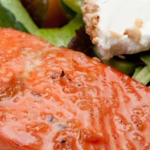Closeup of Weight Watchers Honey Wasabi Salmon.