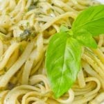 Linguine pasta with herbs on a plate