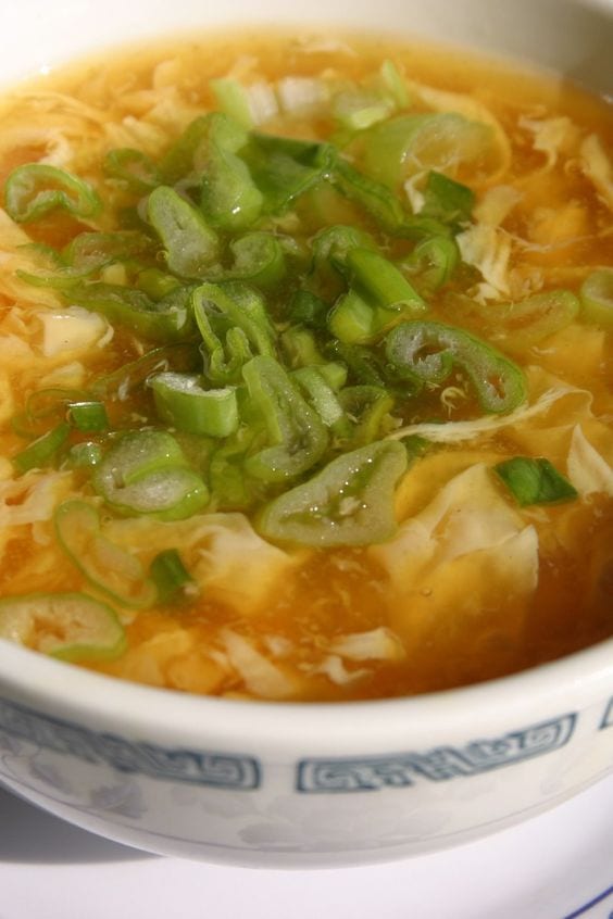 Closeup of Weight Watchers Chicken Egg Drop Soup in a bowl