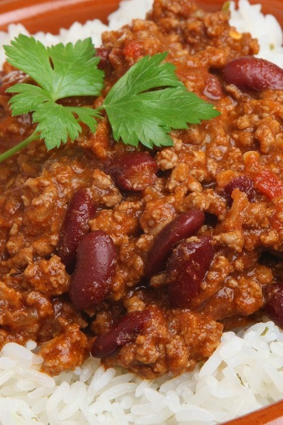 Weight Watchers 20 Minute Chili on a bed of white rice