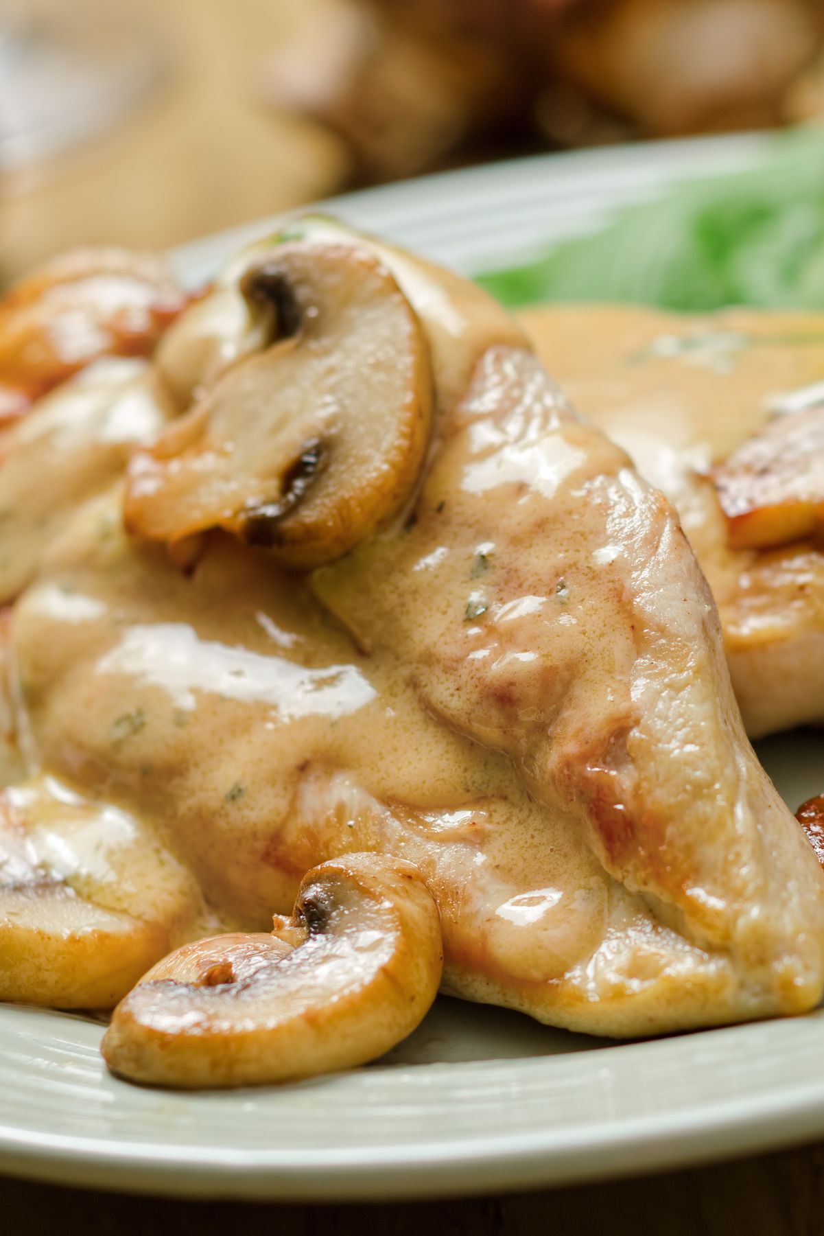 Closeup of Weight Watchers Chicken In Wine Sauce.