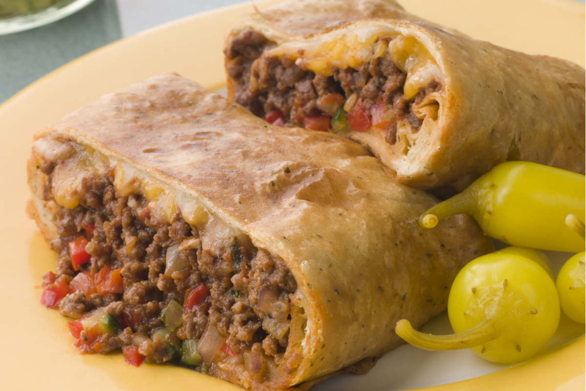 Weight Watchers Mexican Chimichangas on a yellow plate.