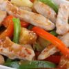 Healthy Sweet & Sour Pork in a white dish.
