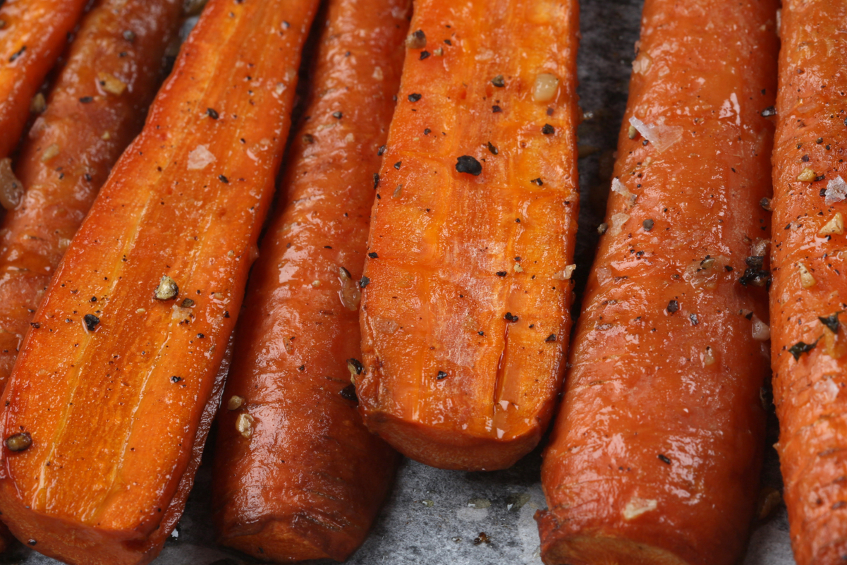 Closeup of roasted carrots