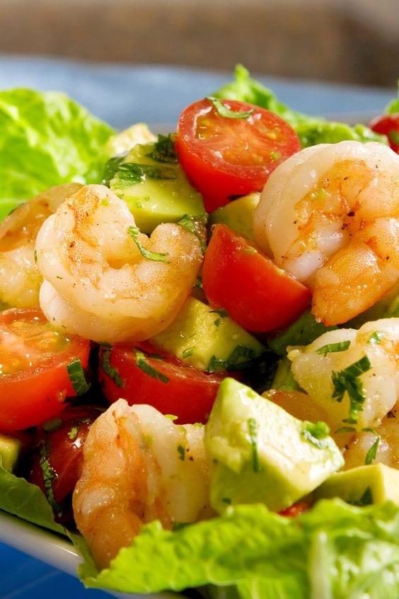 Closeup of Weight Watchers Avocado Shrimp Salad