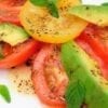 Weight Watchers Tomato and Avocado Salad on a white plate