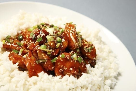 Weight Watchers Sesame Chicken on a bed of rice