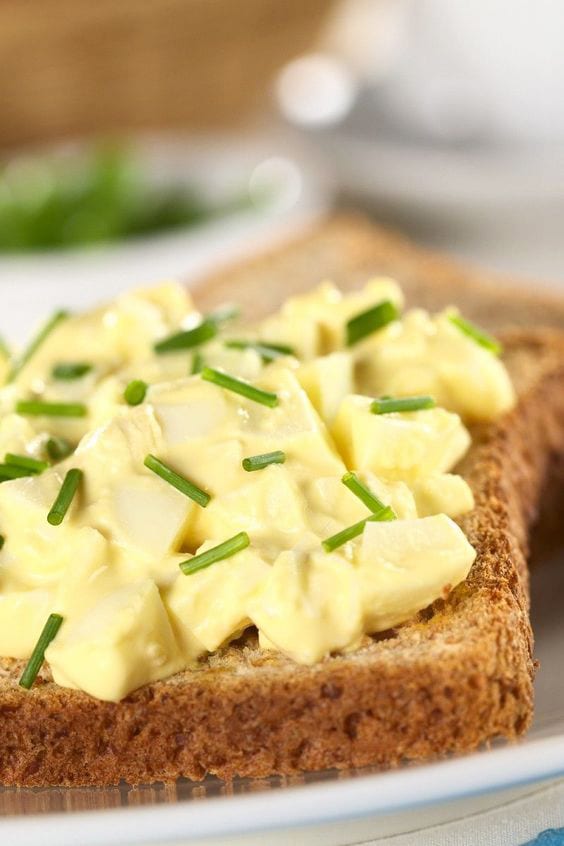 Weight Watchers Egg Salad on a slice of whole wheat bread