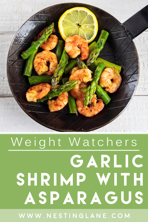 Graphic for Pinterest of Weight Watchers Garlic Shrimp With Asparagus Recipe.