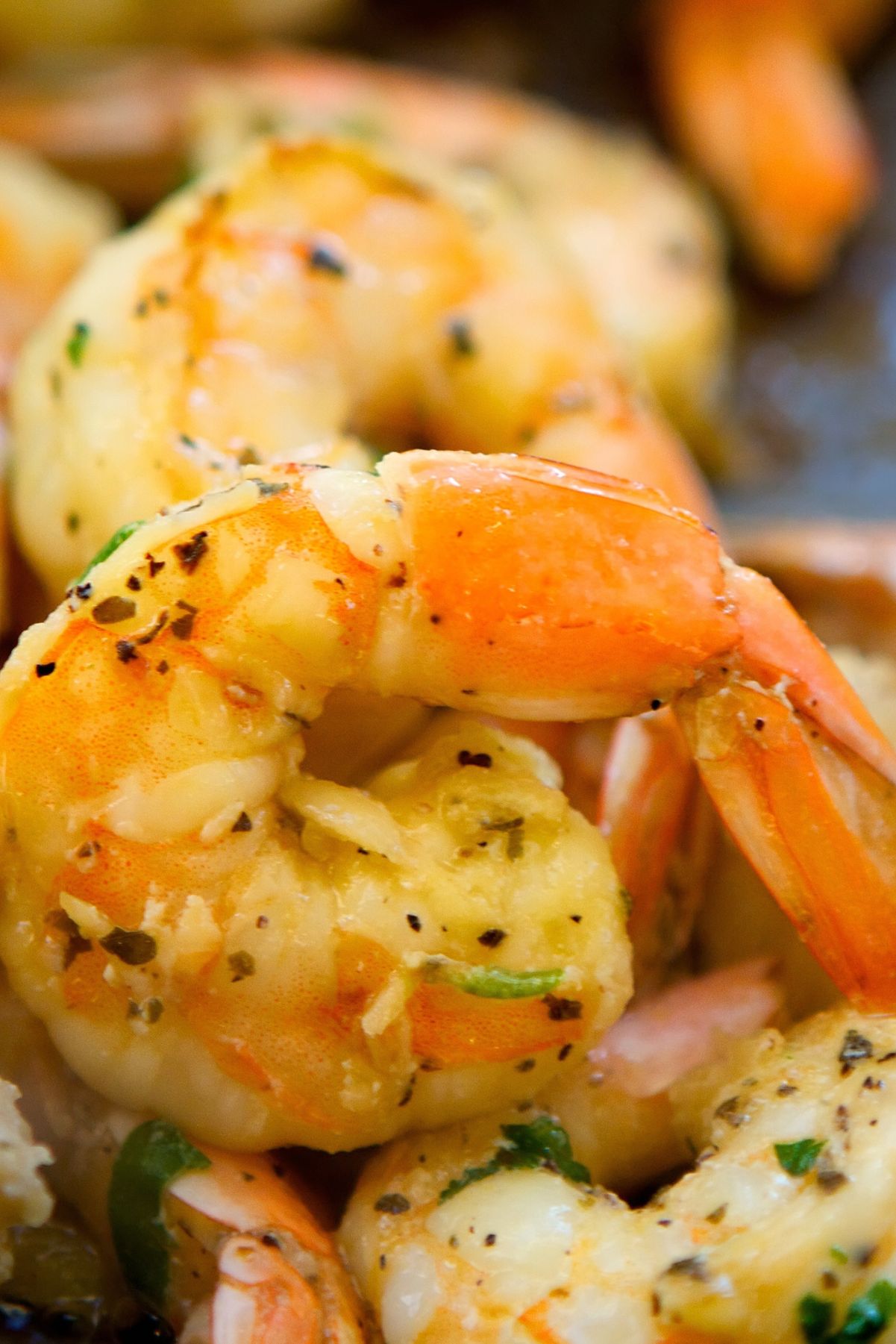 Closeup of Weight Watchers Grilled Garlic Herb Shrimp.