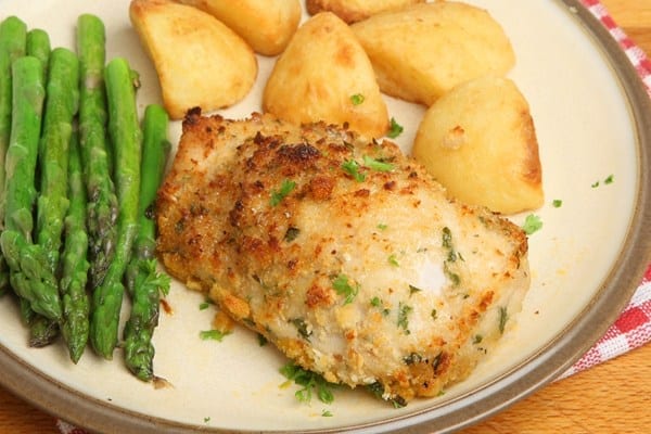 Weight Watchers Parmesan Garlic Chicken on a plate with vegetables