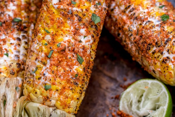 Closeup of Weight Watchers Mexican Street Corn - Elote.