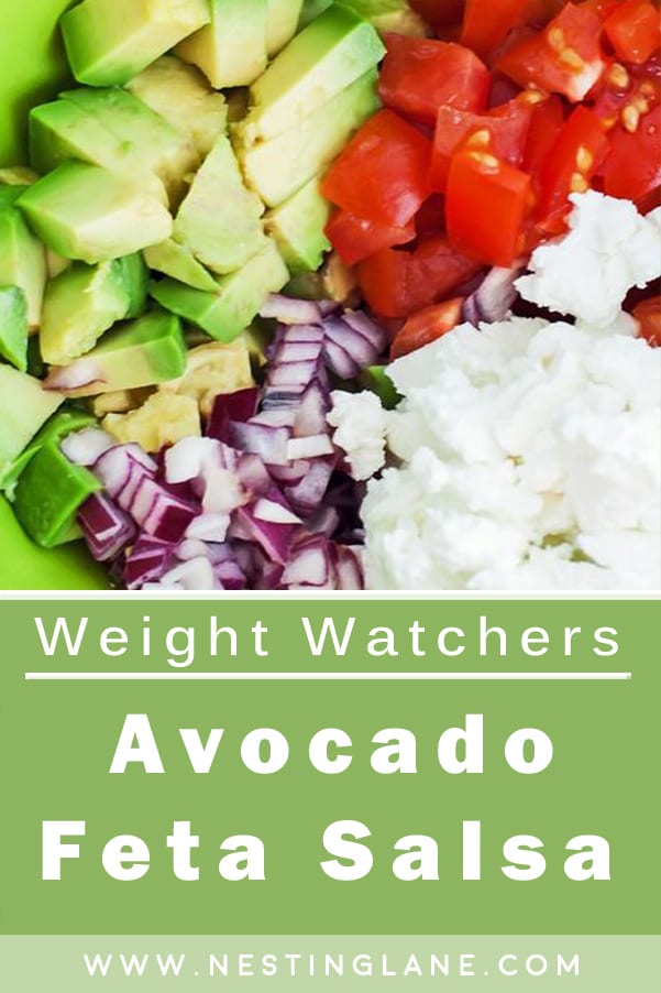 Graphic for Pinterest of Weight Watchers Avocado Feta Salsa Recipe