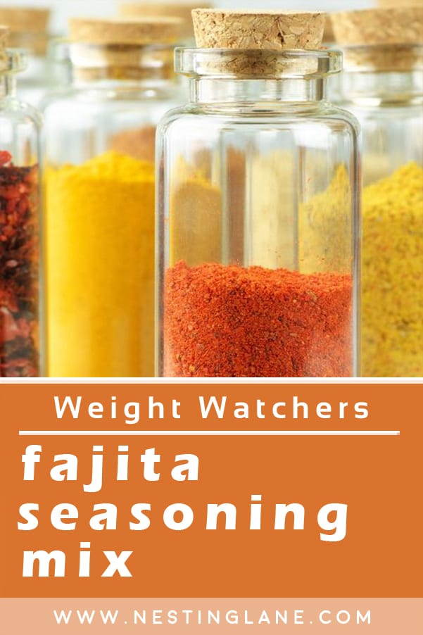 Weight Watchers Fajita Seasoning Mix Ingredients in clear glass bottles with cork tops.