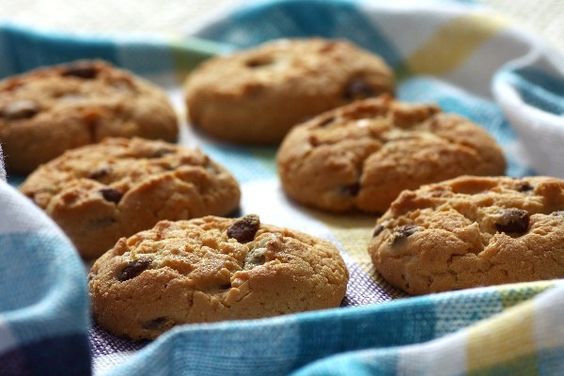 Weight Watchers Chocolate Chip Zucchini Cookies on a multi-colored cloth.