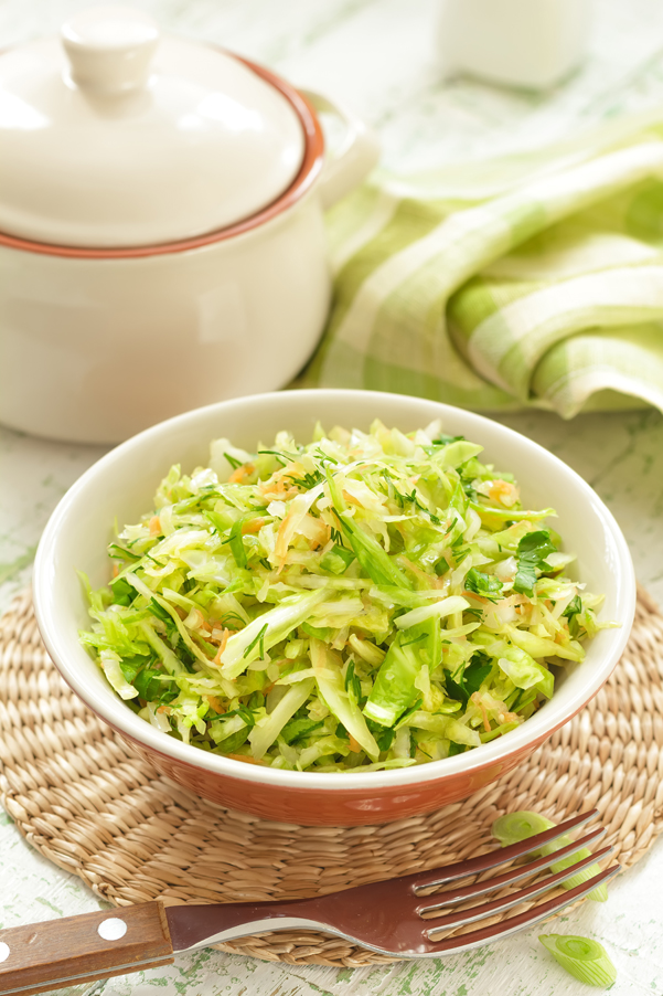 Weight Watchers Japanese Cabbage Salad in a white bowl.