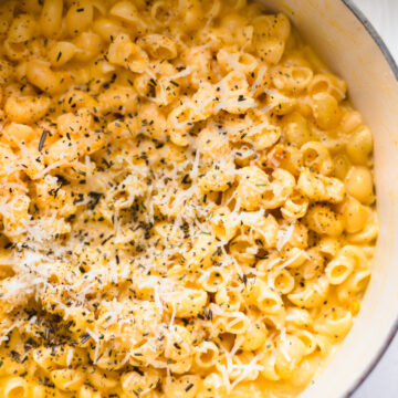 Weight Watchers Butternut Squash Macaroni and Cheese in a pot
