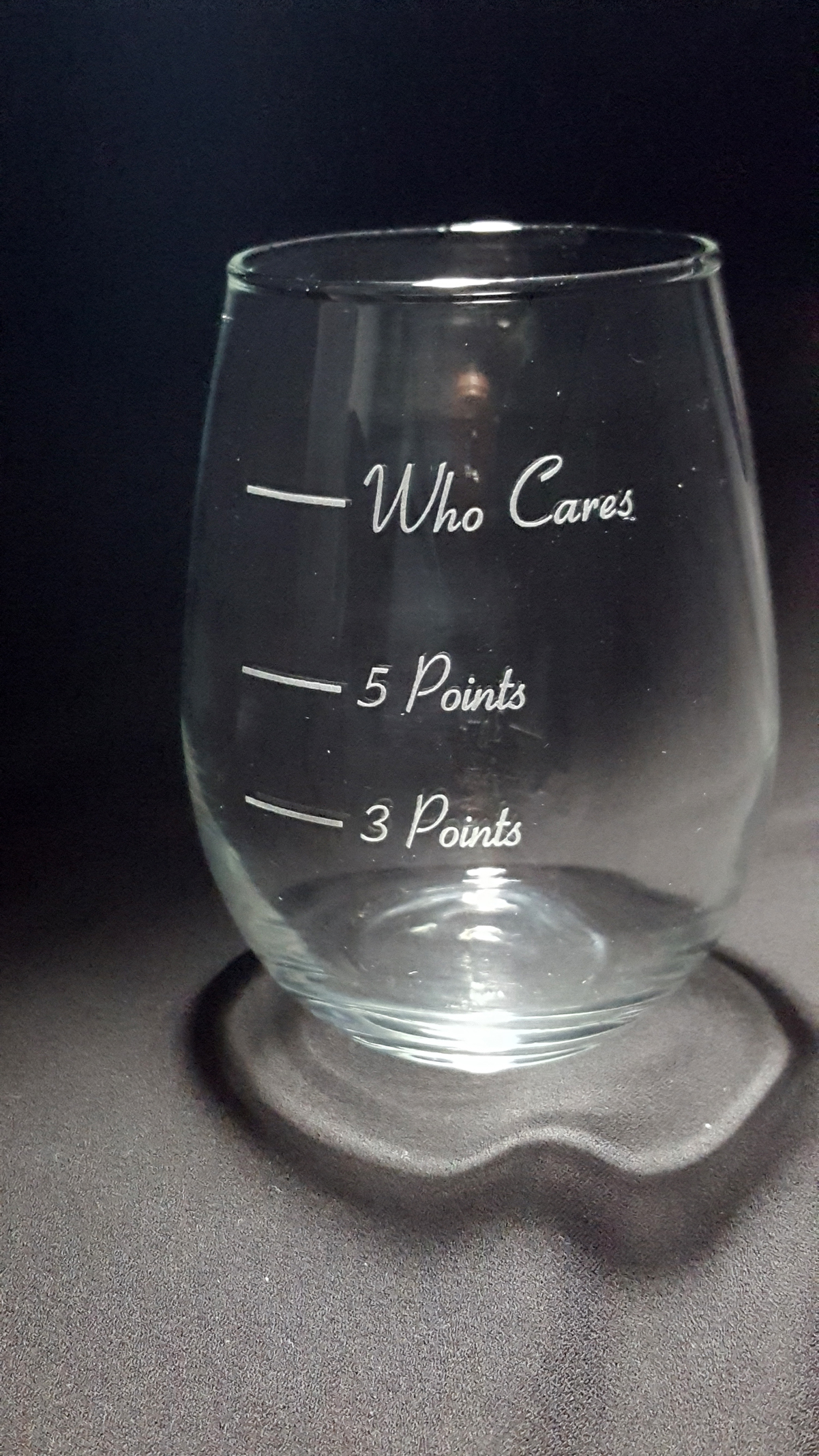 Portion Control Points Wine Glass for Weight Watchers with a dark background