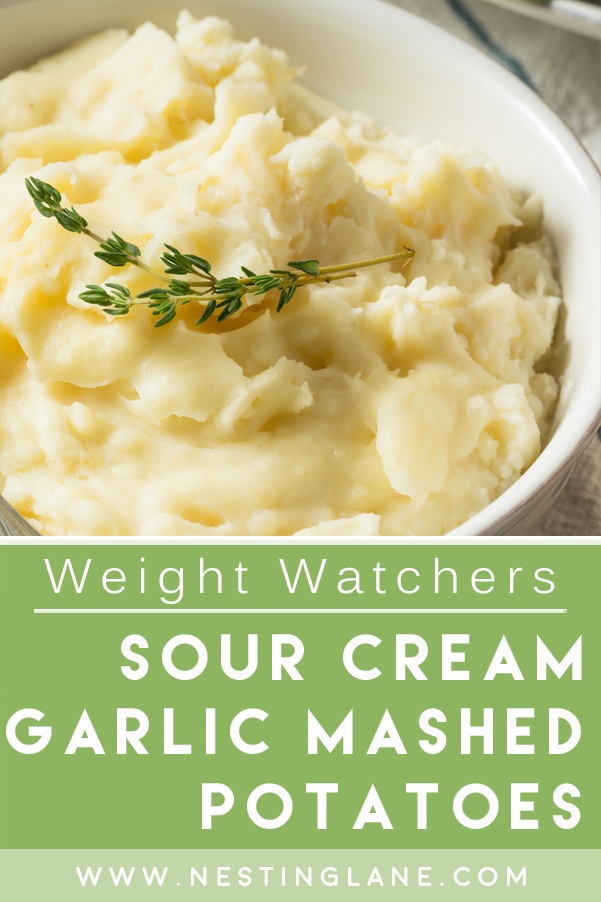 Graphic for Pinterest of Weight Watchers Garlic Sour Cream Mashed Potatoes Recipe