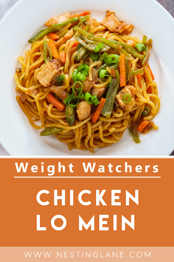 Graphic for Pinterest of Weight Watchers Chinese Chicken lo Mein Recipe