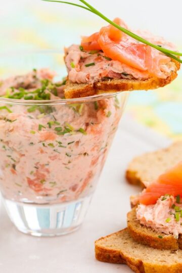 Smoked Salmon Dip in a clear glass cup