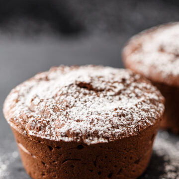 2 Weight Watchers Chocolate Muffins on a dark surface.