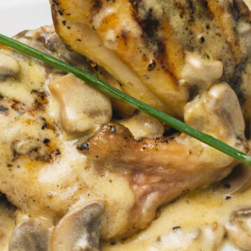 Closeup of Weight Watchers Lemon Chicken with Mushrooms on a white plate