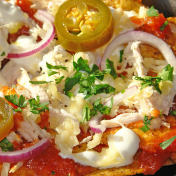 Closeup of Crockpot Weight Watchers Shredded Chicken Nachos