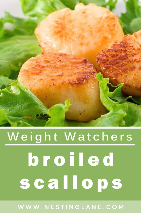 Graphic for Pinterest of Weight Watchers Broiled Scallops Recipe.