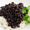 Cuban Black Beans and Rice on a white plate.
