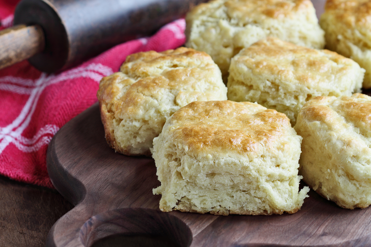 Southern Biscuits on a dark cutting board.