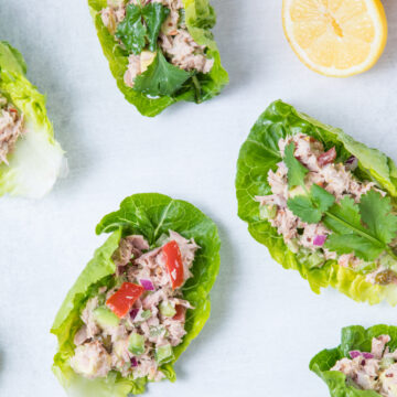 Best Tuna Salad Lettuce Wrap on a light colored surface.