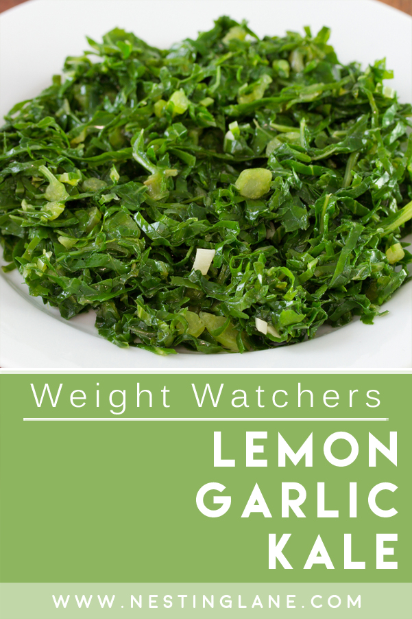 Graphic for Pinterest of Weight Watchers Lemon Garlic Kale Recipe.