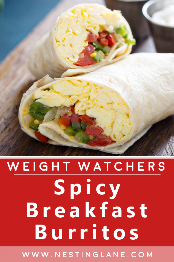 Graphic for Pinterest of Spicy Mexican Breakfast Burritos Recipe.