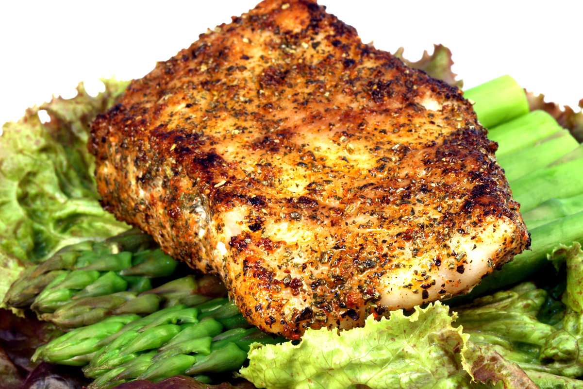 Easy Weight Watchers Grilled Sea Bass on a bed of lettuce and asparagus