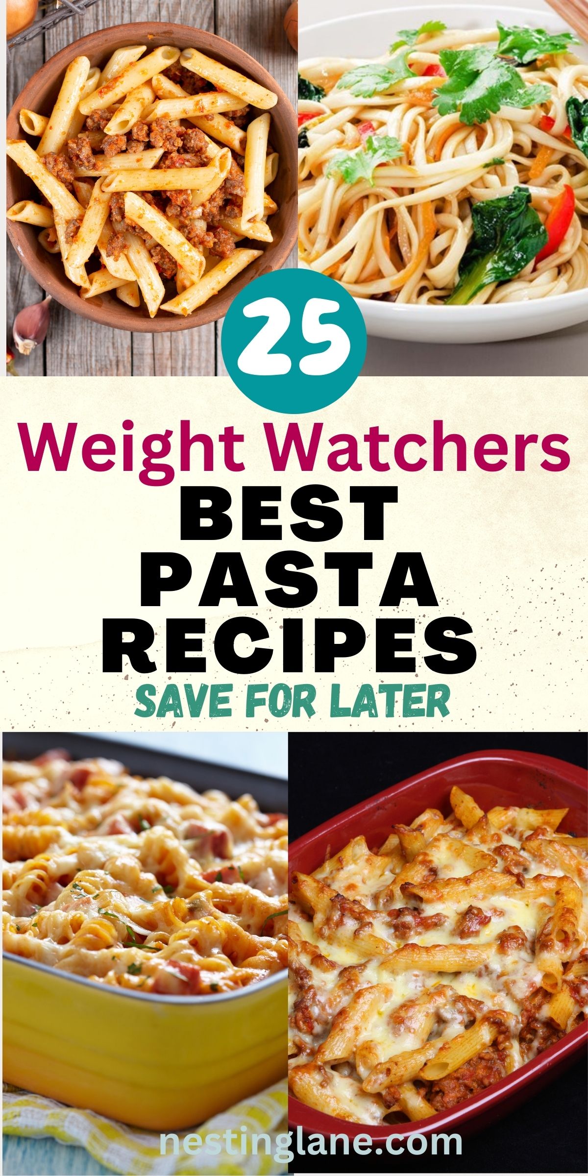 Graphic for Pinterest of 25 Best Weight Watchers Pasta Recipes.