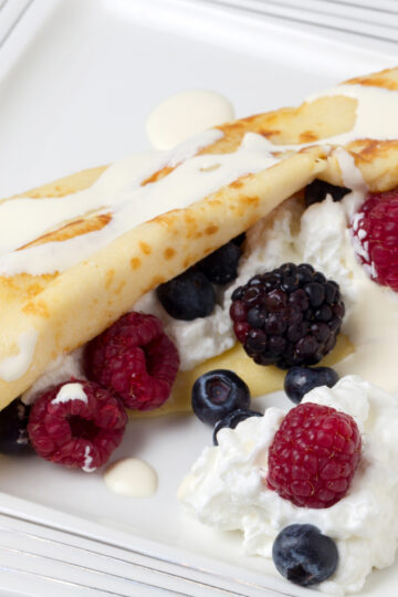 Weight Watchers Mixed Berry Crepe on a white surface.