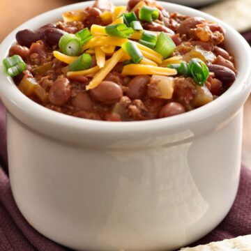 Easy Weight Watchers Turkey Chili in a white bowl.