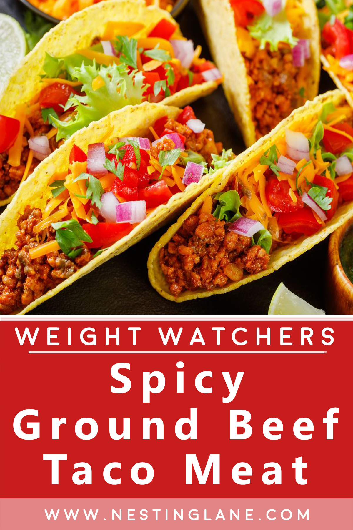 Graphic for Pinterest of Spicy Weight Watchers Ground Beef Taco Meat Recipe.