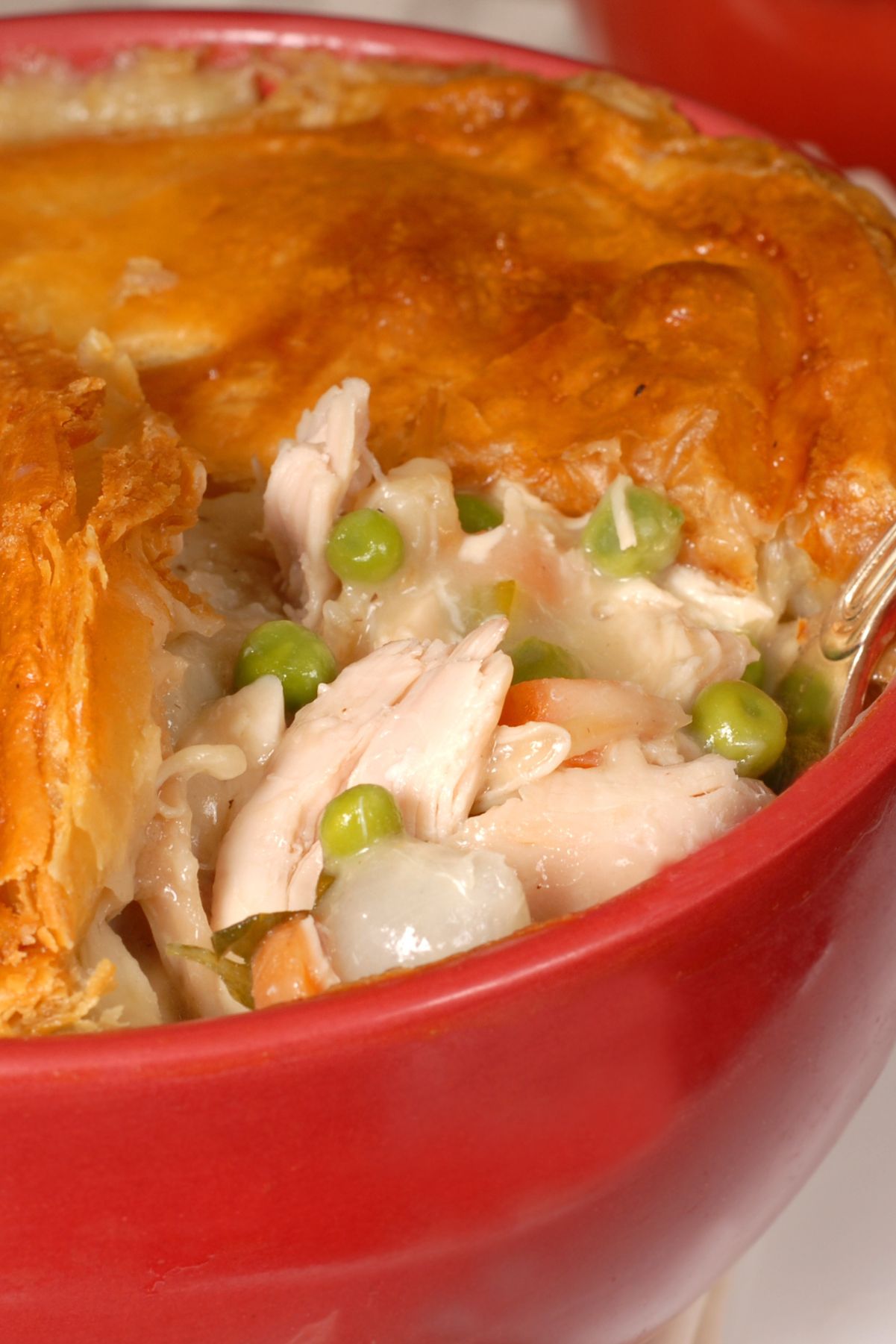 Chicken Pot Pie in a red dish.