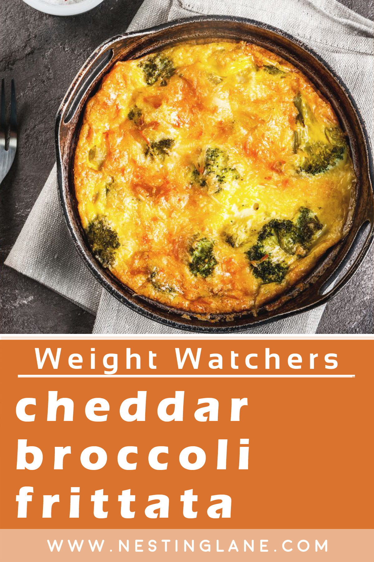 Graphic for Pinterest for Weight Watchers Cheesy Cheddar Broccoli Frittata Recipe.
