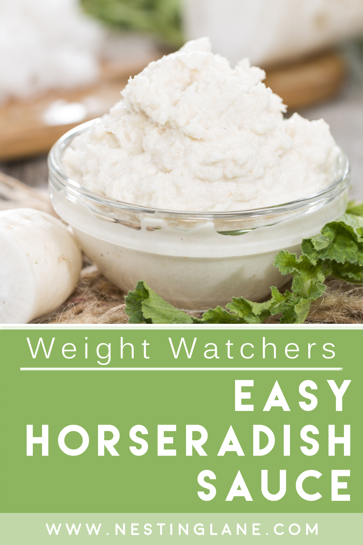 Graphic for Pinterest of Weight Watchers Easy Horseradish Sauce Recipe.