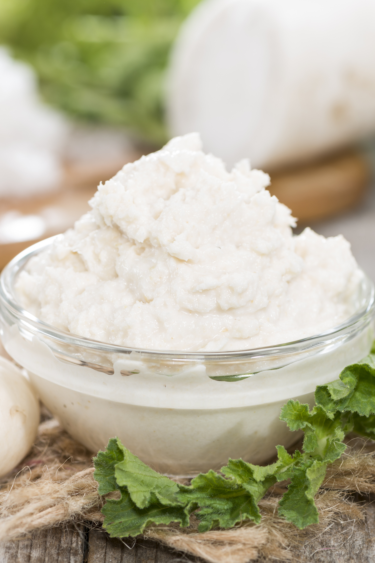 Easy Weight Watchers Horseradish Sauce Recipe in a clear glass dish.
