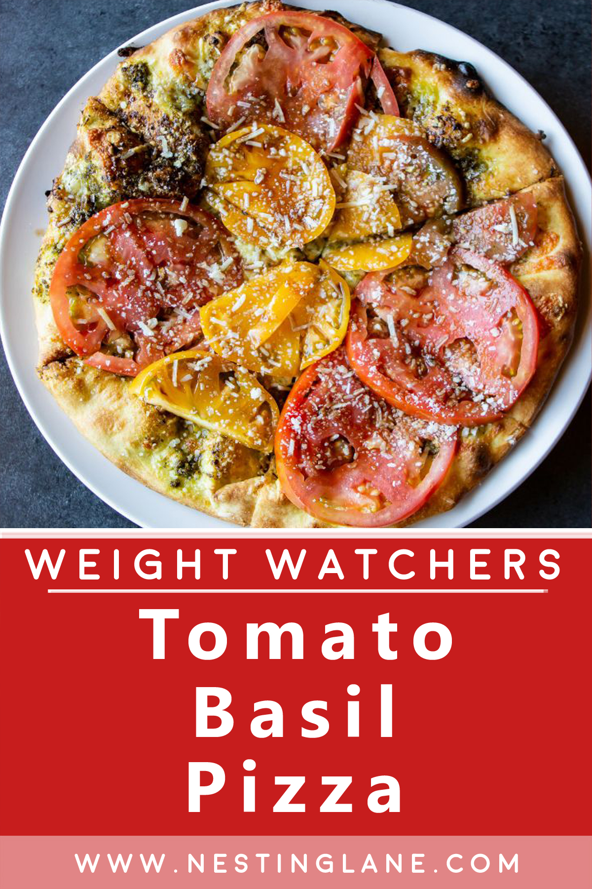 Graphic for Pinterest Weight Watchers of Tomato Basil Pizza Recipe