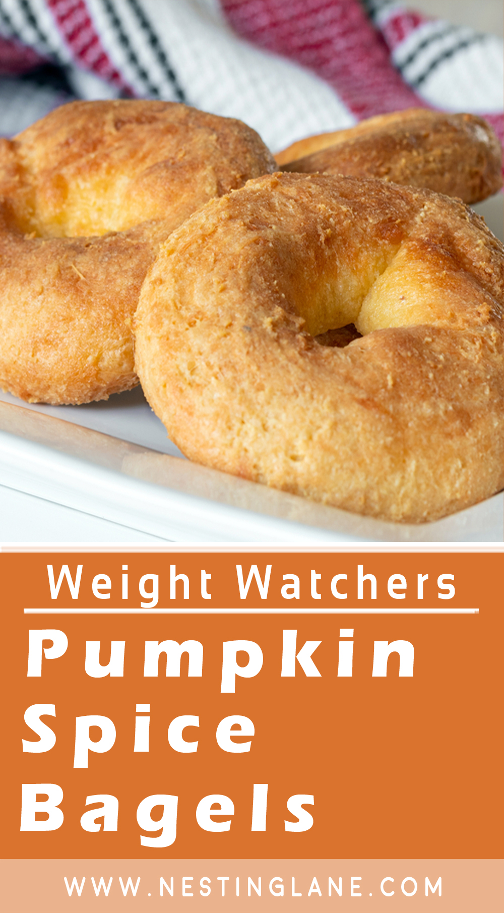 Graphic for Pinterest of Weight Watchers Pumpkin Spice Bagels Recpe.